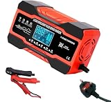 Cargador de batería de coche, 12 V/24 V, cargador de batería inteligente para automóvil y motocicleta con carga de 7 etapas y pantalla LCD, cargador de batería inteligente para baterías