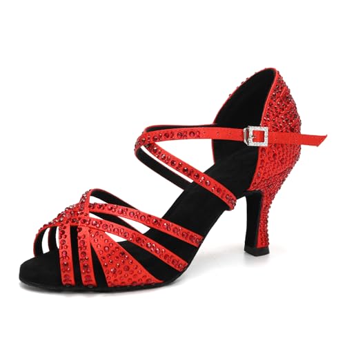 SWDZM Latin Dance Shoes for Women Rhinestone Ballroom Salsa Tango Dancing Wedding Shoes,Model L377-8.5JB