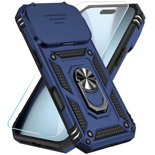 SunStory Phone Case for iPhone 17 Pro Case with HD Screen Protector & Slide Camera Cover & Rotated Ring Kickstand, [Military-Grade] Phone Case for for iPhone 17 Pro, Blue by SunStory - Used condition - US$5.25
