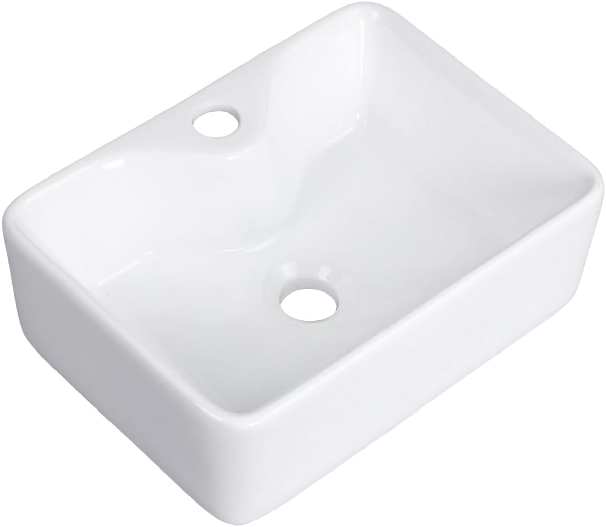 Bathroom Vessel Sink 16"x12" Rectangular White Ceramic Small Sink with Faucet Hole Modern Above Counter Bathroom Sinks