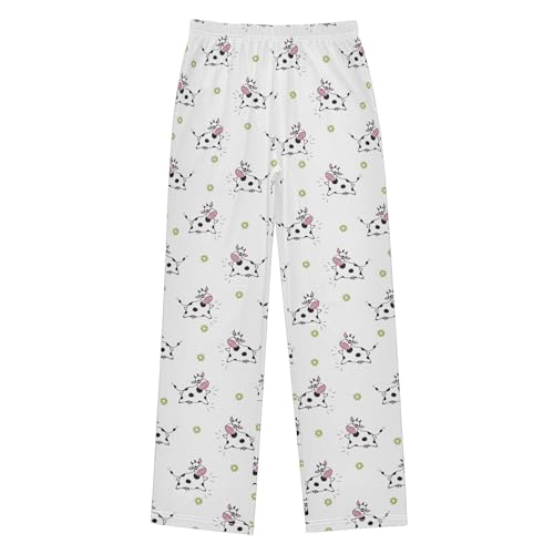 Cow and Floral Boys Long Pants Soft Trousers Elastic Waist Kids Lounge Bottoms with Pockets S-XL