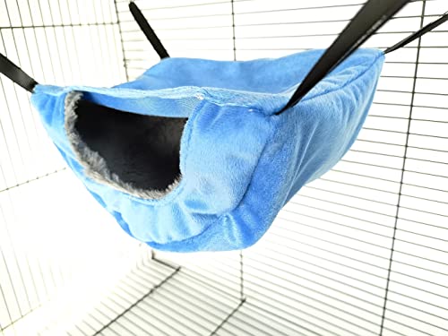 Vedem Small Animals Cage Hammock Soft Plush Bunkbed Hanging Bed Warm Hideout For Hamster Sugar Glider Ferret Rat Chinchilla (S, Blue) #TOP1