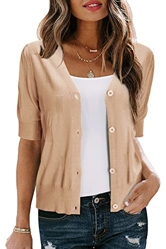 Image of Arach&Cloz Women's Lightweight Spring Summer Business Casual Cropped Short Sleeve Cardigan