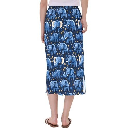 Faldas para mujer midi de cintura alta con estampado de elefantes 4
