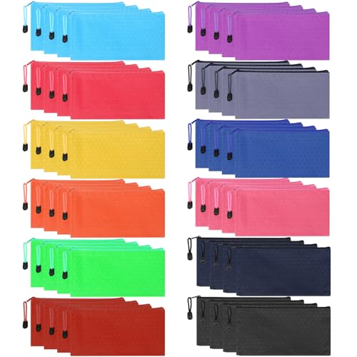 YOPCDJ 48pcs Pencil Pouch Bulk Zipper Pouches Waterproof Pencil Bags Small Organizing Bags in 12 Colors for Classroom Office Supplies Storage and Travel Accessories