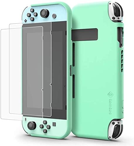 tomtoc Protective Case for Nintendo Switch, Liquid Silicone Case with [2PCS] Screen Protector Support Switch Stand and Joy-Con Detachable, Shock-Absorption and Scratch-Resistant Grip Cover, Green