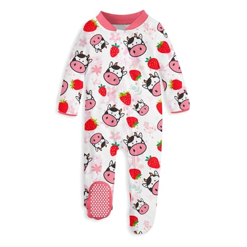 Image of UNIFACO Baby Girls Boys Footed Pajamas One-Piece Sleeper Snug Fit Sleep and Play Zip Front Footie Romper 0-12 Month | Soft stretch fabric, built-in footies for everyday sleep and play comfort