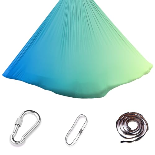 Aerial Yoga Hängematte Set, 200 Kg Max. Tragfähigkeit Mit Beschläge,150x280CM (Blau Grün)