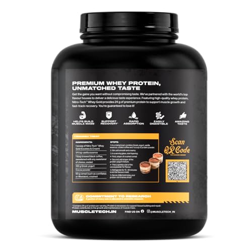 Image of MuscleTech Nitro-Tech Whey Gold Protein Powder | 24 g Protein & 5.4 g BCAAs Per Serving | Supports Lean Muscle & Faster Recovery | Cookie & Cream| 1.72 kg