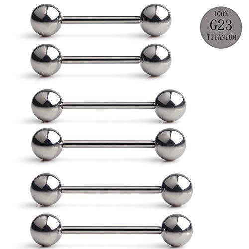 Ruifan Grade 23 Titanium Externally Threaded Nipple Shield Barbell Tongue Ring Bar Body Piercing Jewelry 16G 12Mm 14Mm 16Mm 6Pcs #TOP1