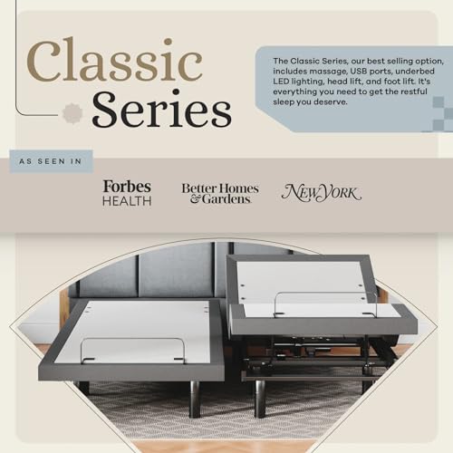 Image of Sven & Son Classic Adjustable Bed Base, Head and Foot Lift, Massage, Under-Bed Lights, USB, Memory, Zero Gravity Smart Frame - Split California King