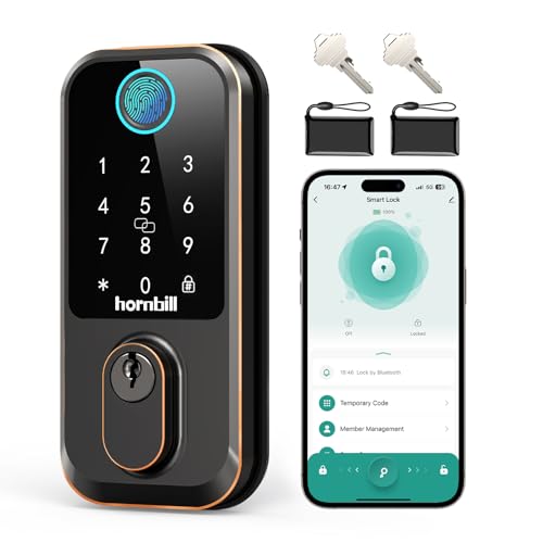 Fingerprint Wi-Fi Keypad Door Lock, Hornbill Smart Deadbolt for Front...