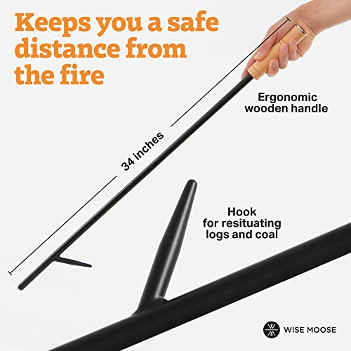 Wise Moose Fire Poker - 34 Inch Campfire Poker With Blow Poke Function, 2 Part Assembled Fire Pit Poker, Fire Poker For Fire Pit With Wooden Handle, Fire Pit Tools For Indoor, Fire Pit Poker Outdoor #TOP2