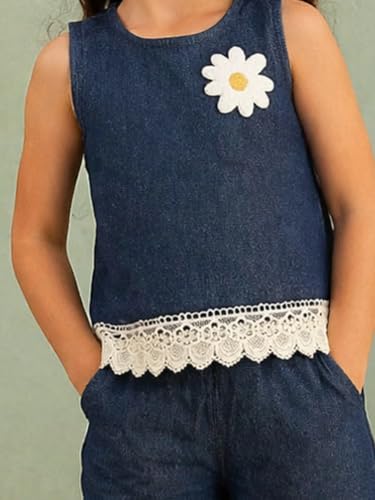 Image of superminis Girl's Denim Solid Top And Trouser Co-Ords Set Dress | Stylish & Comfortable