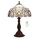 WERFACTORY Tiffany Lamp White Bent Stained Glass Bedside Table Lamp Desk Reading Light 12X12X18 Inches Decor Bedroom Living Room Home Office S508W Series