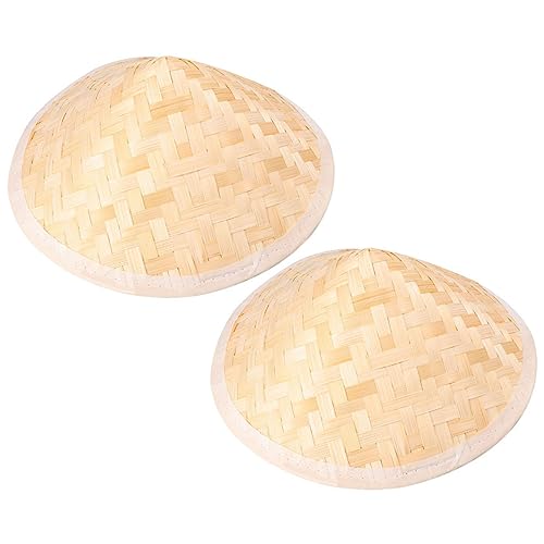 Toyvian 2Pcs Boy Girl Bamboo Sun Hats Lightweight Hats for Summer Protection Stylish Asian Design for Boys Girls for Outdoor Activities and Farming Beige