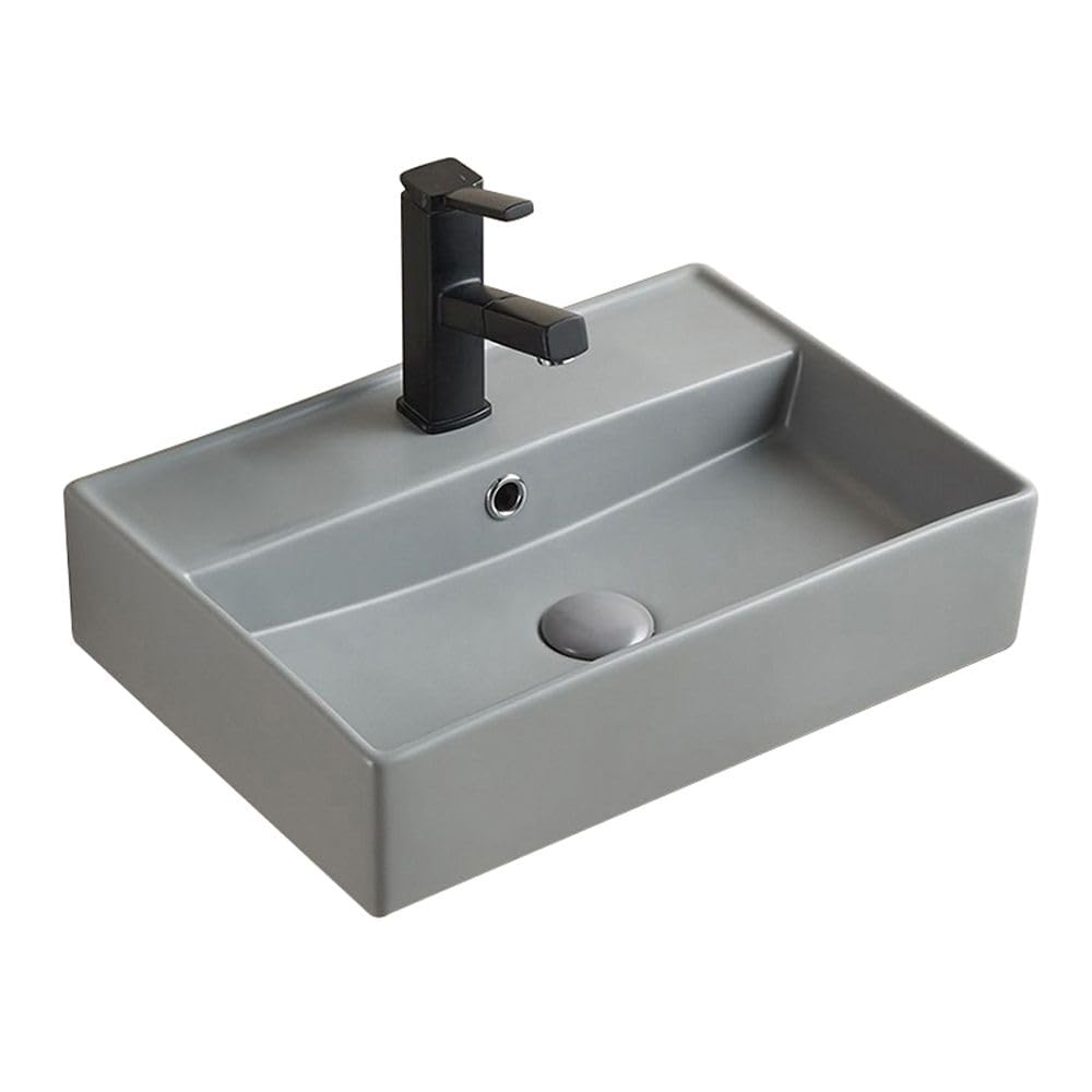 Milano Pebble Elements Rectangular Wall Hung 1 Tap Hole Bathroom Basin Sink - 500Mm X 350Mm