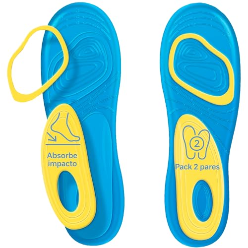 YALTRIX Plantillas de Gel Activo – Pack 2 Pares – Amortiguación Anti Fatiga para Trabajo y Caminar, Recortables, Absorben Impacto y Sudor, Confort Diario Unisex – Tallas 36 41/42 46. (C 2, 42 46)