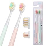 CMTK Extra Soft Toothbrush for Adults with Wide Head – Ultra Soft Nano Bristles, Gentle Manual Toothbrush for Sensitive Teeth and Gums (2PCS (Green + Orange))