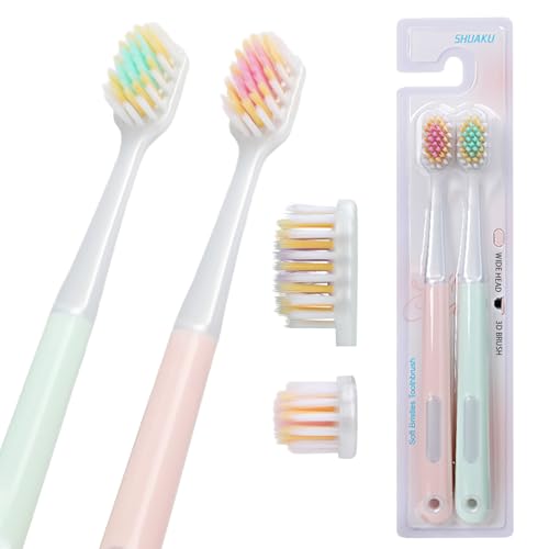 CMTK Extra Soft Toothbrush for Adults with Wide Head – Ultra Soft Nano Bristles, Gentle Manual Toothbrush for Sensitive Teeth and Gums (2PCS (Green + Orange))