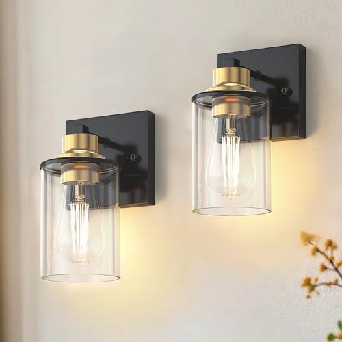 Image of DORESshop Wall Sconces Set of 2 Bathroom Vanity Light Fixtures, Black&Gold