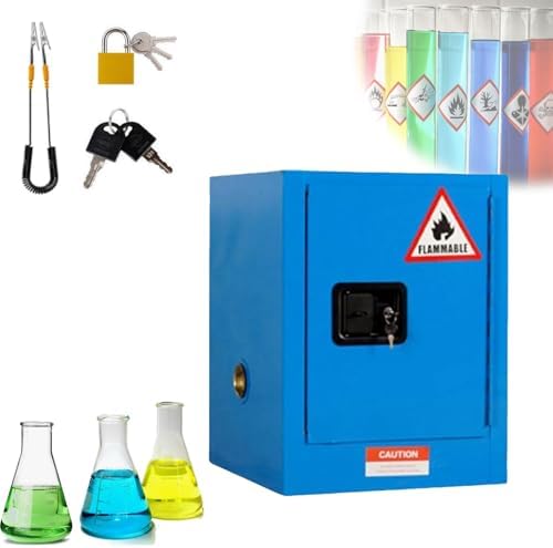 Industrial Flammable Storage Cabinet, Heavy-Duty Galvanized Steel, Adjustable Shelves, Safety for Hazardous Liquids, Lab & Workshop Use (Blue, 12 Gallon)