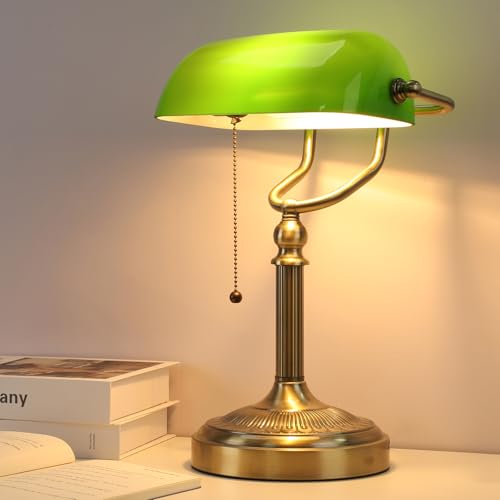 El Mejor Listado de Lampara de escritorio verde los preferidos por los clientes. 41 NISSAFORS Lámpara de escritorio de banquero, pantalla de vidrio verde, lámpara de escritorio vintage con interruptor de cadena, lámparas de mesa retro para oficina en casa...