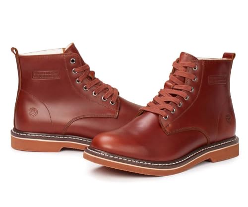 Men's 6" Service Boot,Casual Work Boots, Full-Grain Leather,Comfortable Rubber Outsole,Slip /0il/Acid Resistant Outsole,Removable Memory Foam PU lnsole, Soft toe Wine Work Boots3