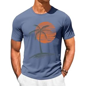Runcati Mens Short Sleeve T-Shirts Crew Neck Casual Shirt Summer Beach Palm Tree Vintage Hawaiian Tees