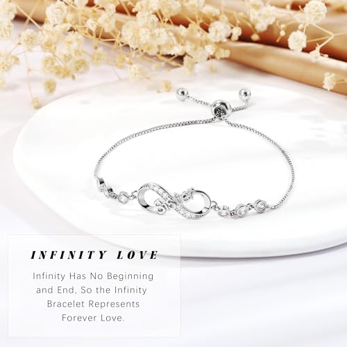 BAYLAY Nana Gifts from Grandkids, Infinity Bracelets for Women 18K Plated Silver Infinity Bracelet Cute CZ Bracelet for Women Silver Jewelry Best Nana Gifts for Birthday
