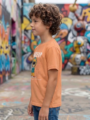 Image of HELLCAT Boys Round Neck Printed Blended Cotton Tshirt -Combo Pack of 2 - Orange /Blue