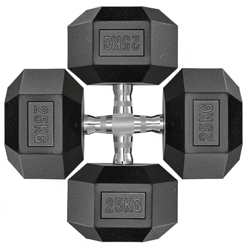 haltères hexagonaux en fonte avec revêtement en caoutchouc de 30 kg (2 x 25 kg - Noir)