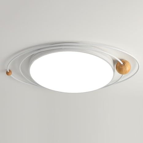 CSSYKV CSSYKV Moderne Smeedijzeren Led-plafondlamp Ultra Dunne Lamp Plafondlamp Houtafwerking Tri-tone Light Energiebesparend Metalen Plafondverlichtingsarmatuur Unieke Planeetlampen Voor Slaapkamer