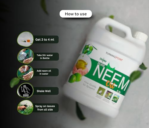 Image of Chipku Pure Cold Pressed Water Soluble Neem Oil 5Ltr With Free Spray Gun Concentrate For Plants & Garden For Indoor And Outdoor Removes Aphids Fungus Thriphs Mildew For Making 1000 Neem Spray Bottles