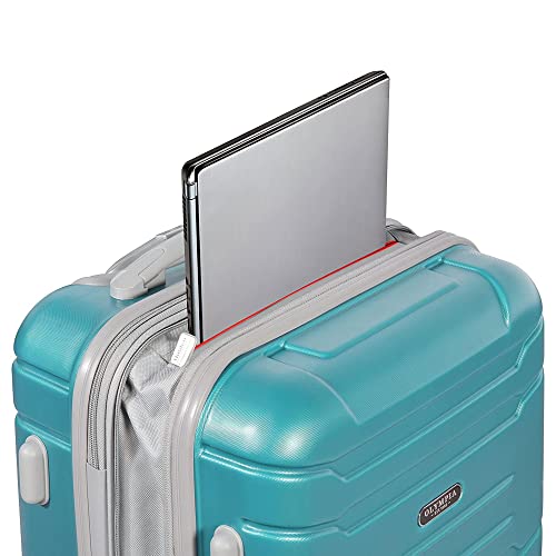 Olympia U.S.A. Denmark 22" Carry-On Suitcase - Lightweight Hardside Luggage, Expandable 30%, 8 Jumbo Spinner Wheels, Utility Hook & Hidden Laptop Compartment (Teal)