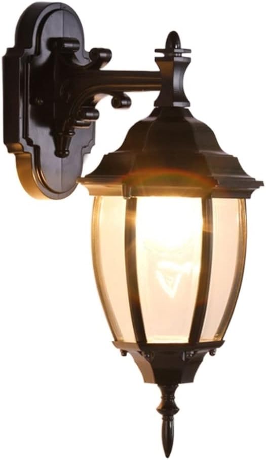 KUYT Sconce Bewerst Amerikaanse Vintage Alumiglas Buiten Mull Lamp Continentale Led Villa Loft Garden Patio Terras Balkon Waterdicht Wandlicht E27 Decoratieverlichtingsarmatuur Binnenhuis/Zwart (Groot