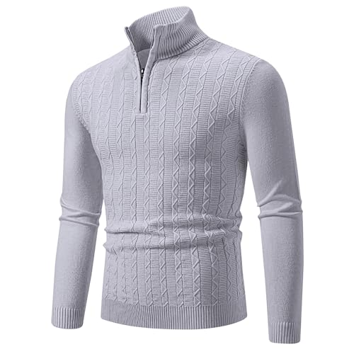 Quarter Zip Sweater Men Stand Collar Pullover Cable Knit Long Sleeve Sweater Slim Fit Pullover Sweater Fall Winter Tops