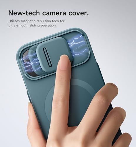 Image of SURITCH for iPhone 13 /14 Case with Magnetic Camera Slide Cover and Adjustable Kickstand, Compatible with MagSafe, Shockproof Bumper Case Slim Protective Cover for iPhone 13 /14 6.1 Inch, Lake Green