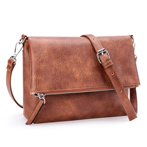 KALIDI Vintage Vegan Leather Crossbody Bag PU Shoulder Bag Handbag Multiple Pockets Adjustable Removable Strap Women