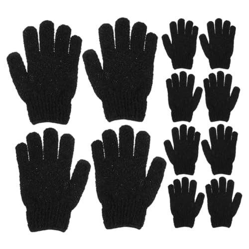 MAGICLULU Guanti Esfolianti per Corpo 6 Paia Neri, Guanti da Bagno in Poliestere Morbidi e Riutilizzabili, Guanto Esfoliante per Mani e Viso, Pulizia Profonda e Rimozione Cellule Morte