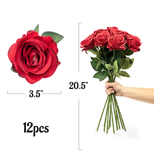 Mocoosy 12PCS Burgundy Roses Artificial Flowers - Image 2