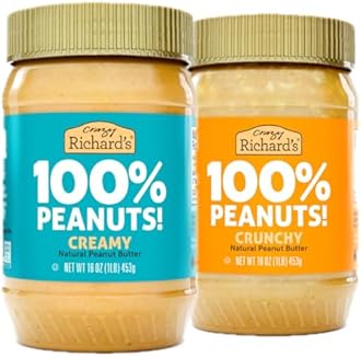 Crazy Richard's 100% All-Natural Vegan Creamy & Crunchy Peanuty Butter with No Added Sugar and Non-GMO Variety Pack (1 Pound, Pack of 2)