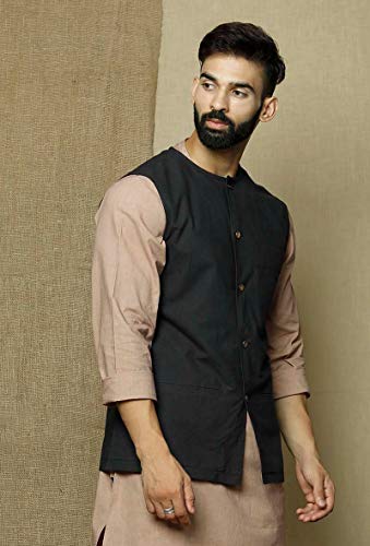 Men's Indian Cotton Nehru Jacket || Bandhgala Jodhpuri Sleeve Less Waistcoat ONLY Hunter Green3