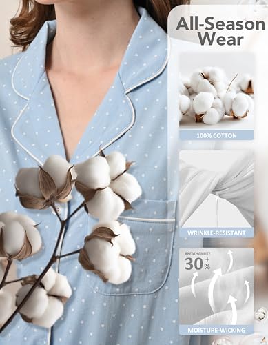 Image of NAP BOUND 100% Cotton Pajamas for Women 2 Piece PJs Set Long Sleeve Button Down Breathable Woven Sleepwear Loungewear XS-XXL