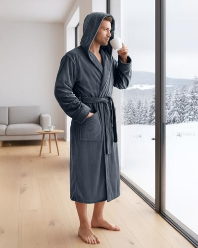 image for NY Threads Mens Robe with Hood, Luxury Plush Fleece Hooded Mens Bathro