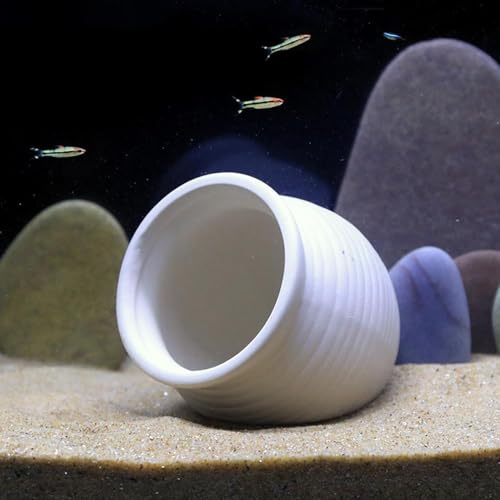 Image of RUIAN White Ceramic Shrimp Cave Aquarium Decoration, Betta Fish Hideout Shelter House for Shrimp, Fry, Crayfish and Small Fish, Breeding Spawning Ornament for Freshwater Saltwater Tank, Small