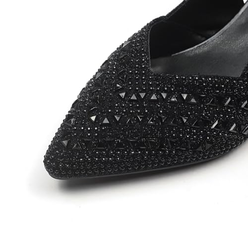 Women's Rhinestone Slingback Pumps, Red Crystal Embellished, Block Heel, Pointed Toe4