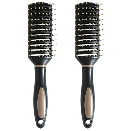 2 PCS Vent Hair Brush Set Anti-Static Paddle Comb, Detangling Hairbrush with Vented Design and Ball-Tipped Bristles for Wet/Dry Hair, Styling Tool for Men & Women (Black)