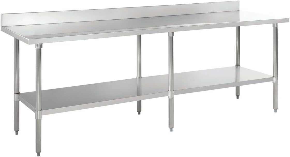 Kratos Stainless Steel Kitchen Prep Table 60"x24" with Backsplash and Undershelf, NSF Worktable for Restaurants - 16ga/304SS