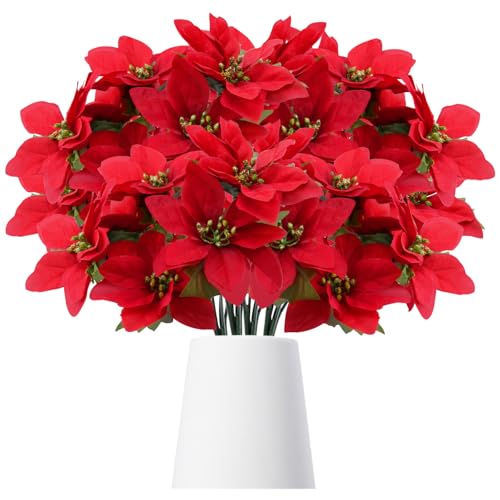 pangutheos Weihnachtsstern Künstliche Blumen 4 Stück Poinsettia...